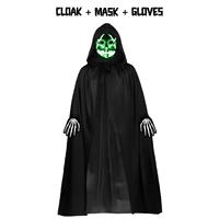 Costume de cosplay d'Halloween pour adulte, écologique, rechargeable, à vendre, combinaison noire, ensemble de masque d'horreur en PVC respirant à LED, fête