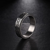 Bague en acier inoxydable 6 mm, argent noir, motif rotatif visage pleurant et souriant, logo laser, bagues de doigt en acier inoxydable 177
