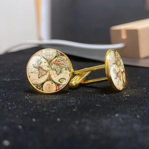 <span class=keywords><strong>Gemelli</strong></span> Vintage in pelle di pecora con mappa del mondo oro in metallo <span class=keywords><strong>gemelli</strong></span> formali <span class=keywords><strong>per</strong></span> uomini - Product Image 4