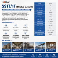 SS1T 1T Élévateur de chantier électrique pour matériaux de construction, pour bâtiments de grande hauteur, levage de ciment, sable, briques, mortier