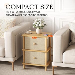 Modern 2-Drawer Nightstand with Fabric Drawers, Minimalist Wood <strong>Bedside</strong> <strong>Table</strong>, <strong>Scandinavian</strong> Side End <strong>Table</strong> for Bedroom Furniture - Product Image 6