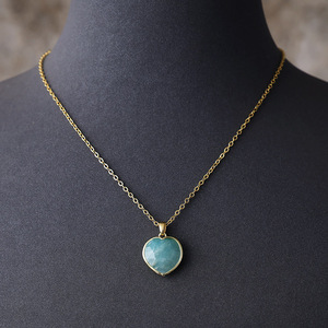 Heart Shape Natural Stone Pendant <b>Necklace</b> 18K Gold Plated Chain Bezel Setting Gift Jewelry Zinc Alloy Fashion <b>Necklace</b> - Product Image 2
