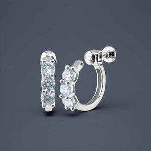 Clip-On <b>Earrings</b> Screw Type Three Stone Claw Setting Unisex Everyday Wear - Product Image 4