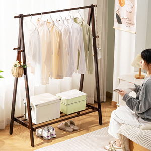 Simple solid wood coat <b>rack</b>, floor-standing folding coat <b>rack</b>, standing <b>clothes</b> <b>rack</b>, multi-functional minimalist <b>clothes</b> rod - Product Image 2