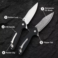 Couteau de poche pliable portable, couteau en acier inoxydable personnalisé, manche G10, couteau tactique léger de survie et de chasse, outil DM016