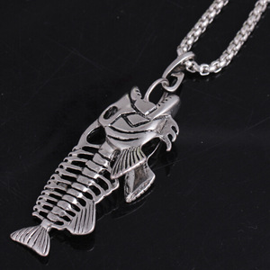 Collier pendentif en acier inoxydable motif os de poisson, style rétro, bijoux personnalisés, cadeau hip-hop rock, vente en gros - Product Image 3