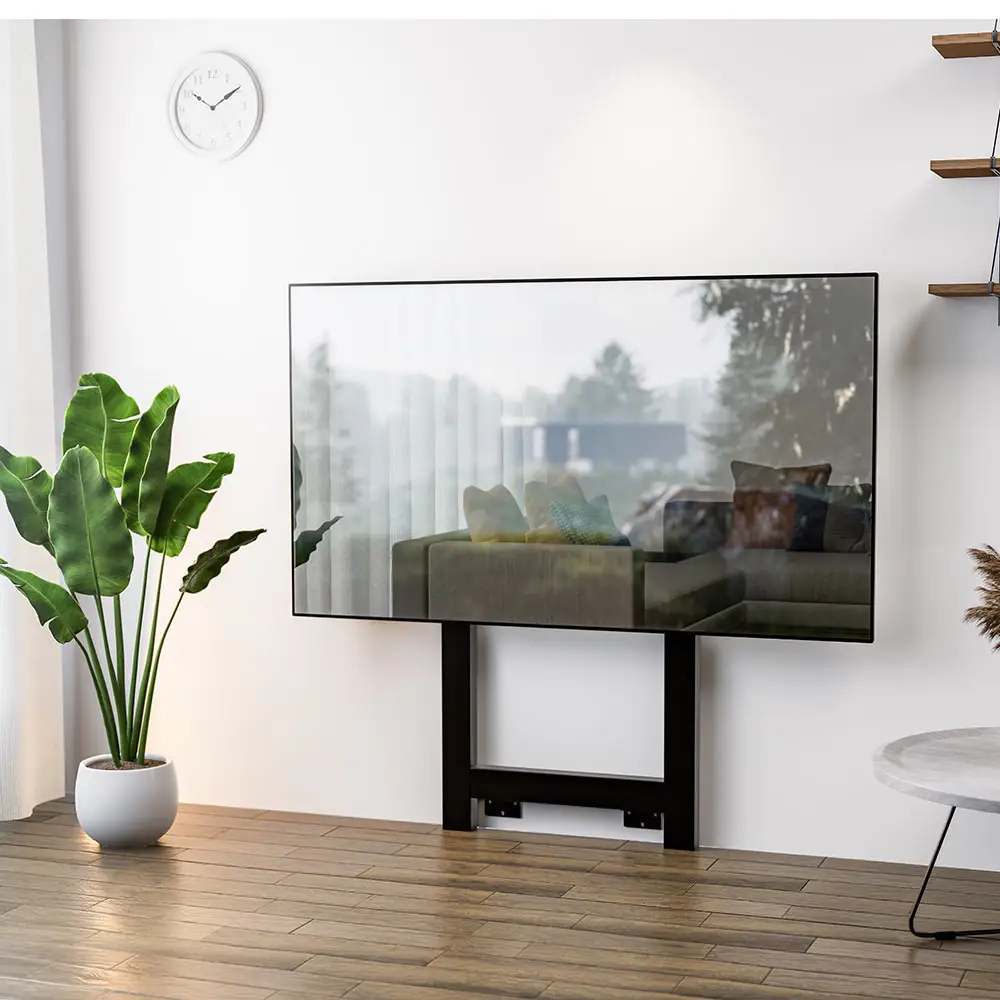 ヘビーメタルブラック65-100インチ新しいデザインキャビネットベッドテレビブラケットホームオフィスハンドテレビスタンドテレビリフト