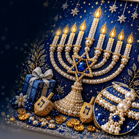 Kit de peinture diamant 5D à forage partiel Israël Hanouka, Motifs Ménorah, Dreidel, Étoile de David, Lumières de festival juif, Décoration intérieure