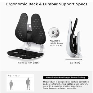 Cuscino Ergonomico Ortopedico per Sedia da Ufficio, Morbido e Traspirante in Polipropilene, Supporto Lombare Elastico Regolabile in Altezza - Product Image 2