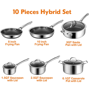 Ensemble de casseroles en acier inoxydable de haute qualité à 3 couches avec couvercles en verre, adaptées aux cuisinières à gaz et à induction, en acier inoxydable triple couche - Product Image 4