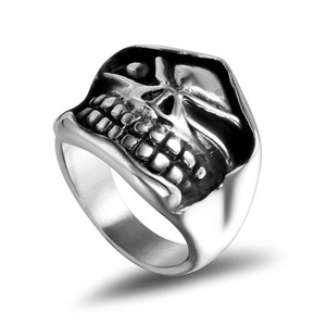Skull <b>Titanium</b> Steel <b>Ring</b> Men's Punk Jewelry SA232 Index Finger Fashion <b>Ring</b> Retro Skeleton Design Metal Geometric Style - Product Image 1