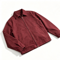 Veste de travail vintage en toile délavée pour homme, bordeaux uni, col rabattu, fermeture éclair intégrale, brodée, vêtement d'extérieur décontracté, vente en gros personnalisée
