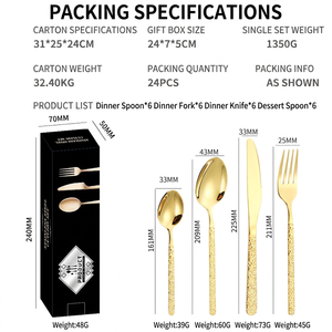 16/24Pcs Embossed Handle Gold Stainless Steel Cutlery Set Luxury Mirror Polished Flatware Spoon Fork Knife Tableware Set For Wed - Product Image 6