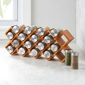 Étagère à épices en bois d'acacia de 18 pots, meuble de cuisine, présentoir, organisateur en bambou - Product Image 2