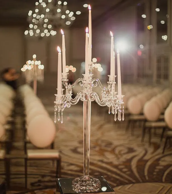 86cm Height 9 Head Arms Crystal Glass Candelabra wedding centerpiece MH-1984