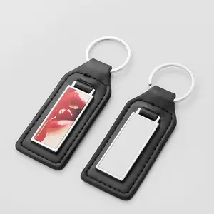 Manufacturer Wholesale Heat Transfer Pu Leather Keychain Sublimation Mirror Effect Metal Leather Keychain