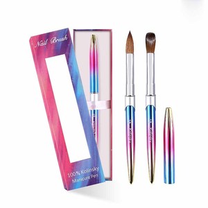 Custom Logo Gradient Metal Handle Pinched Nail Brushes 100% Pure Real Kolinsky 3D Crystal Acrylic Powder Manicure Nail Brush - Product Image 1