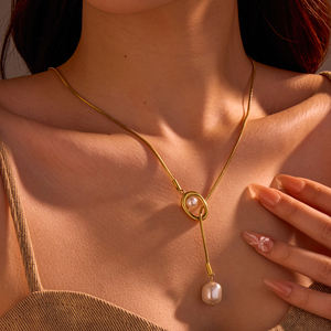 NIMAIステンレススチールパールペンダントロングネックレス女性防水ファインジュエリータッセルラグジュアリーセーターチェーンチャームネックレスギフト - Product Image 1