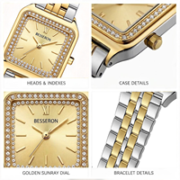 Montre carrée pour femme OEM à marque privée, style hip-hop, avec lunette sertie de diamants, mouvement à quartz, argentée, fabricant de montres-bijoux personnalisées pour femme