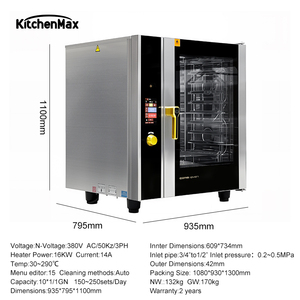 KitchenMax 380V Commercial Oven 16kW Automatic Cleaning, 10 GN Pans Convection for Hotel Restaurant Bakery KM-101B Oven - Product Image 3