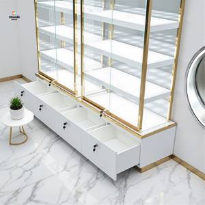 Gabinete de exhibición de vidrio personalizado con luces LED | Muebles de boutique de acero inoxidable | Soluciones de escaparate minorista con cerradura - Product Image 5