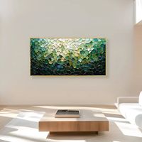 Décorations pour la maison incluant cette toile murale artisanale au design de carreaux verts vibrants avec peinture superposée