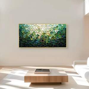 Décorations pour la maison incluant cette <span class=keywords><strong>toile</strong></span> murale artisanale au design de carreaux verts vibrants avec peinture superposée - Product Image 1