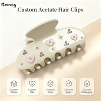 Pince à cheveux requin Bemay personnalisable en acétate de haute qualité, ornée de diamants 3D en forme de cœur, pour femme, idéale pour une coiffure mi-attachée exquise