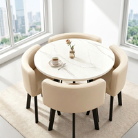 Table à manger ronde en marbre de style nordique moderne + 2 chaises, ensemble pour la cuisine et l'hôtellerie