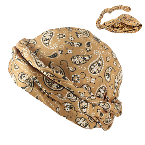 HZM-23179 Turban réglable doublé satin pour hommes et femmes, Durag, foulards pré-noués, bonnet Paisley Wave - Product Image 3