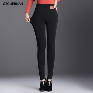 Winter <strong>Women</strong> Outwear <strong>Fleece</strong> Elastic Leggings Pants <strong>Trousers</strong> Solid Color Thick Winter Warm Female Jogger Long Pants - Product Image 3