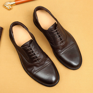 Handmade Genuine Leather Lace-Up <b>Shoes</b> with Rubber Soles Breathable & Lightweight <b>Vintage</b> British Style Office & Career for <b>Men</b> - Product Image 4