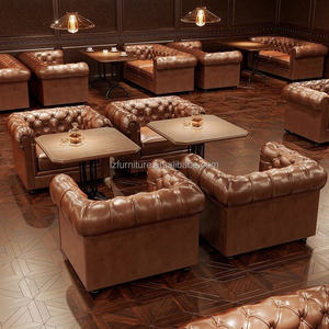Ensemble de bar en bois de chêne massif de style industriel, banquette de bar, canapé, mobilier commercial moderne brun - Product Image 3