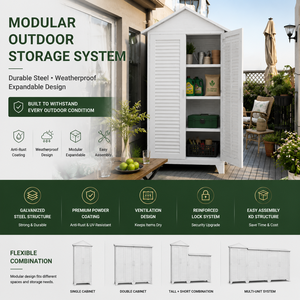Moderno Armario de Almacenamiento <span class=keywords><strong>Exterior</strong></span> de Acero con 3 Puertas y Rejillas, Fácil de Montar, Resistente al Agua, Diseño Duradero <span class=keywords><strong>para</strong></span> Uso en el Patio Trasero del Hogar - Product Image 4
