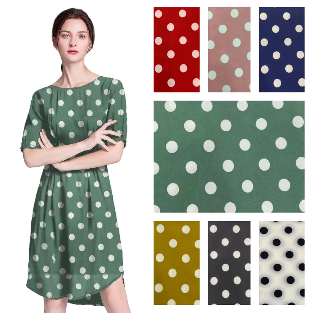 89 Polyester 11 Spandex Fabric Customized Design Polka Dot Soft Polyester Viscose Fabric For Dress
