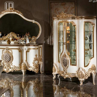 Ensemble de meubles de salle à manger de haute qualité, sculpté à la main, Table à manger royale, avec meuble Buffet Royal, 6 pièces, 100%