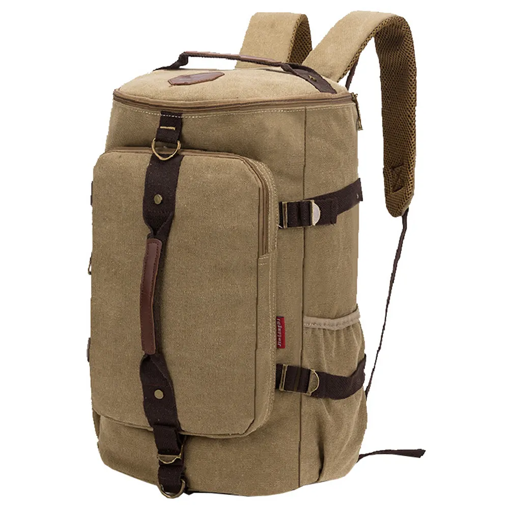 Vintage Custom Canvas Large Capacity Backpack Durable Duffle Bag College Student Riding Outdoor Camping Travel Hiking