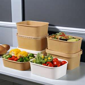 Cheap Price Eco-friendly Custom Color Printing Rectangle Cake Fruit <b>Tray</b> Disposable Salad Packaging Paper Bowls with Lid - Product Image 5