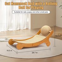 Mini hamac de plage pour chat de marque privée Legend 3 en 1 Cat Scratcher Lounge Lit en bois pour animal de compagnie avec coussin amovible en sisal et jouet