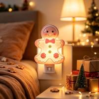 Veilleuse LED Mignon Homme en Pain d'Épices Rose, Lumière Décorative à Brancher, Décoration de Noël et de Fêtes pour la Maison, Cadeau Lumineux, Lampe en Gros