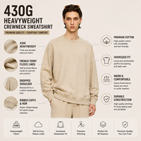 Sweat-shirt à col rond en molleton français lourd 430GSM, streetwear pour jeunes, sans capuche, pull-over pour hommes, étiquette privée personnalisée, fabrication en usine