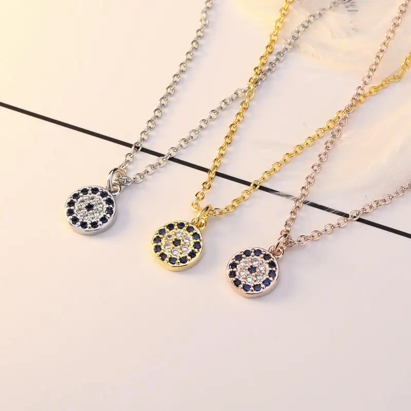 Custom Fashion 925 Sterling Silver Link Chain Jewelry Women 14K Gold Diamond Turkey Evil Eye Pendant Necklace