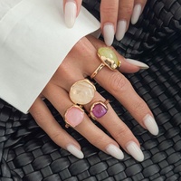 Ensemble de bagues empilables bohèmes multicolores en résine et pierres précieuses pour femmes, style INS, grandes bagues ouvertes pour le quotidien, accessoires de bijoux, cadeau