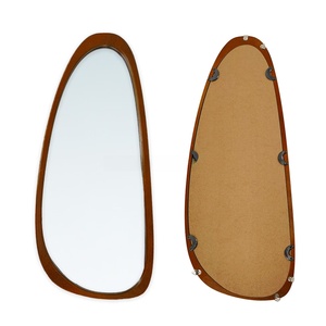 Miroir mural décoratif en forme de galet Wabi Sabi avec cadre en bois naturel pour salon, chambre, entrée, décoration intérieure - Product Image 1