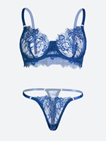 Ensemble de lingerie sexy en dentelle transparente avec soutien-gorge à armatures et string, 2 pièces, lingerie érotique pour femmes