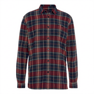 Chemise en flanelle 100 % coton pour homme, manches longues, col montant, boutonnée, motif écossais, anti-boulochage, tricotée, chaude - Product Image 1