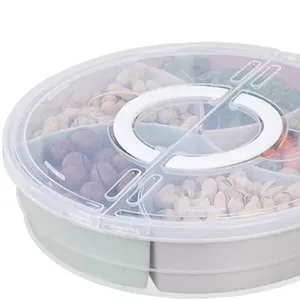 Neuankömmling Rundes geteiltes Kunststoff-Serviert ablett mit Griff und Deckel 5 Einzel geschirr Aufbewahrung behälter für Lebensmittel für Snack früchte