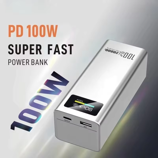 100W Super Fast Charger 20000mAh Large Capacity Power Bank with Torch Portable Digital Display Outdoor Battery Supply