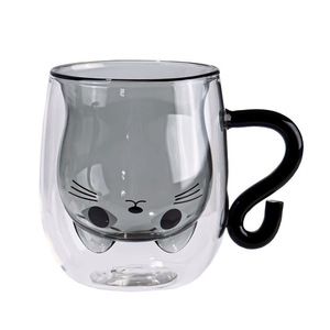 Lovely Cat Tail Handle <strong>Double</strong>-Walled High Borosilicate Glass Coffee Mug 250ml Dishwasher Microwave Safe Cartoon Pattern Unisex - Product Image 1