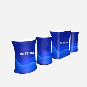 Portátil Promoção Exposição Contador Tabela Tensão Tecido Curvo Oval Trade Show Pop Up Counter Display Com Luz LED